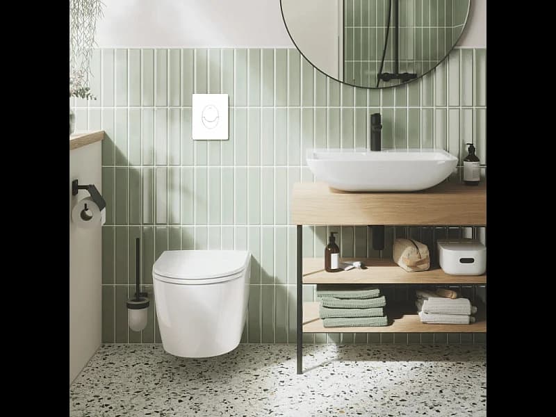 Pack WC suspendu sans bride GROHE Start Round + abattant frein de chute + Bâti-support autoportant + Plaque blanc alpin