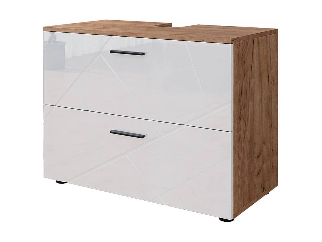 Meuble sous vasque simple blanc brillant/chêne doré 80x41x58.6 irma