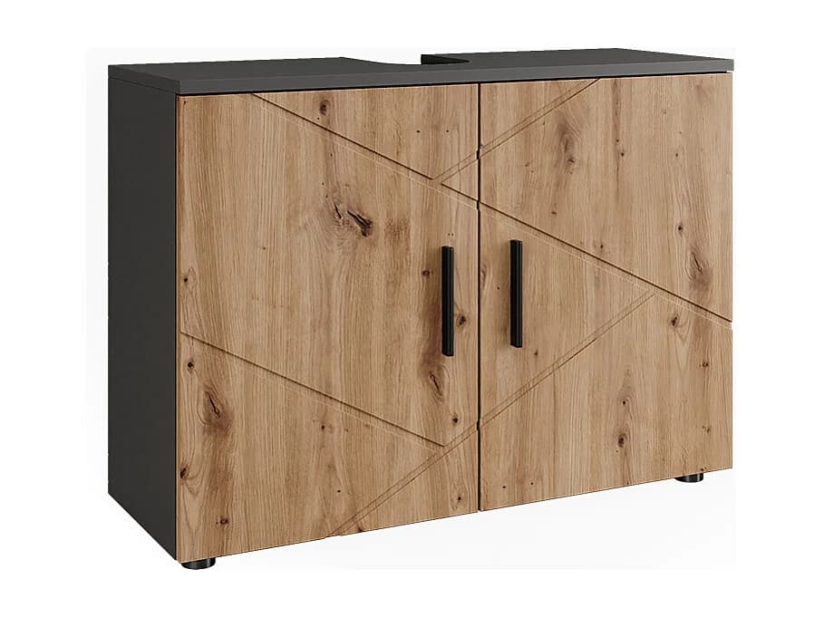 Meuble sous lavabo anthracite/chêne de force doré 80x30x59 irma