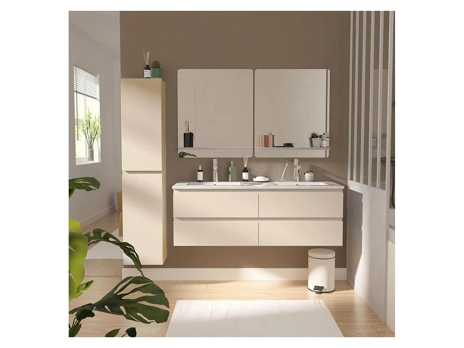 Meuble double vasque SORRENTO suspendu avec plan céramique 120cm