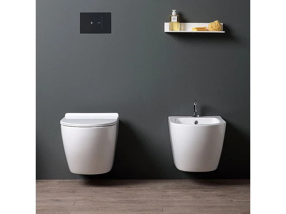 Ensemble Sanitaire Suspendu En Céramique Bidet Et Wc Avec Abattant | Folk