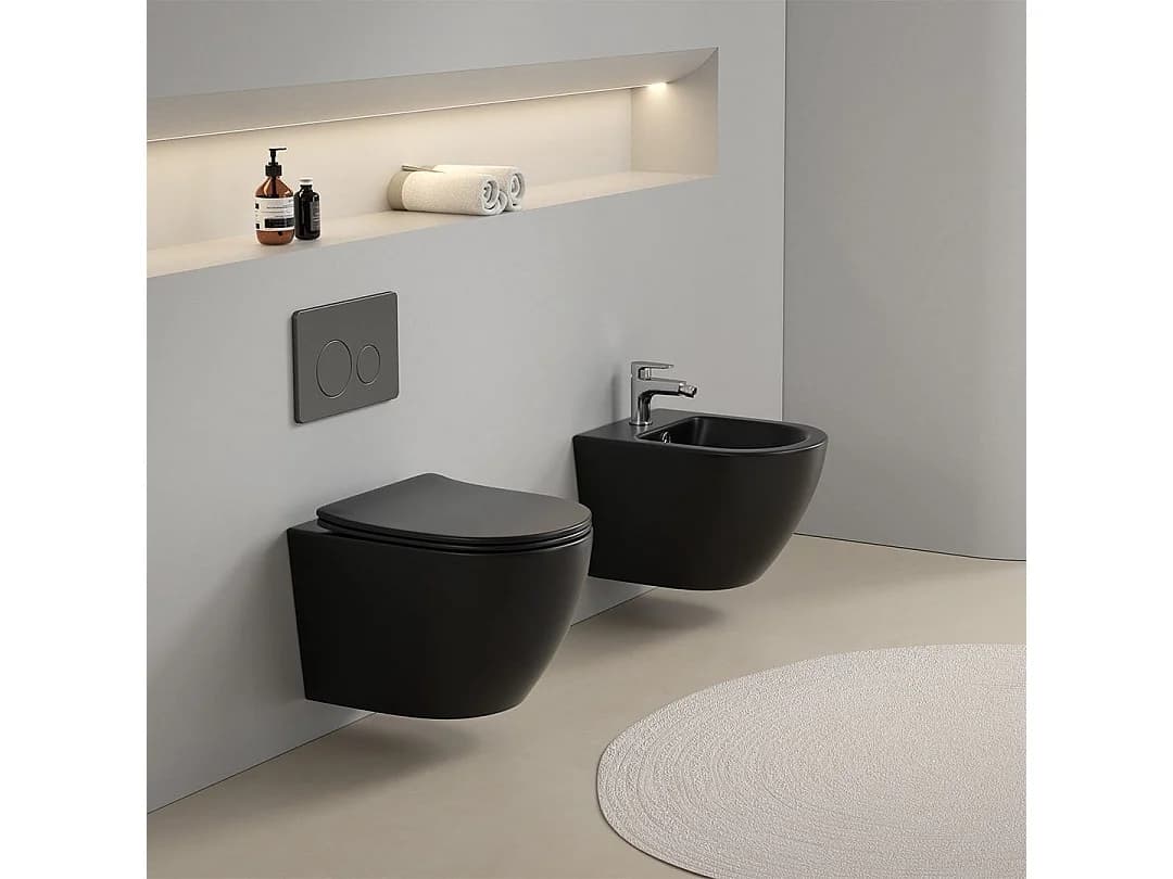 Ensemble De Sanitaires Suspendus Noir Mat Avec Siège De Toilette | Folk
