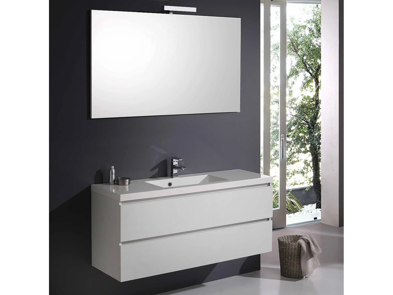 Meuble De Salle De Bains Avec Tiroirs 120 Cm En Bois Blanchi | Manhattan