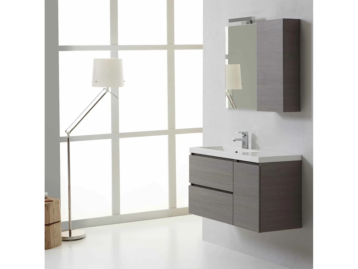 Meuble De Salle De Bains 90X40 Cm Avec Tiroirs Et Armoire Murale Gauche | Manhattan