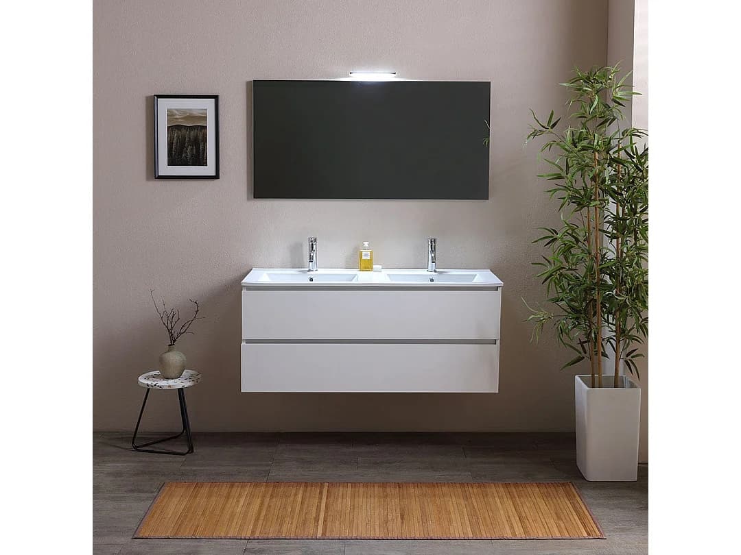 Meuble Salle De Bain 120 Cmblanc Effet Bois Avec Double Vasque | Berlin