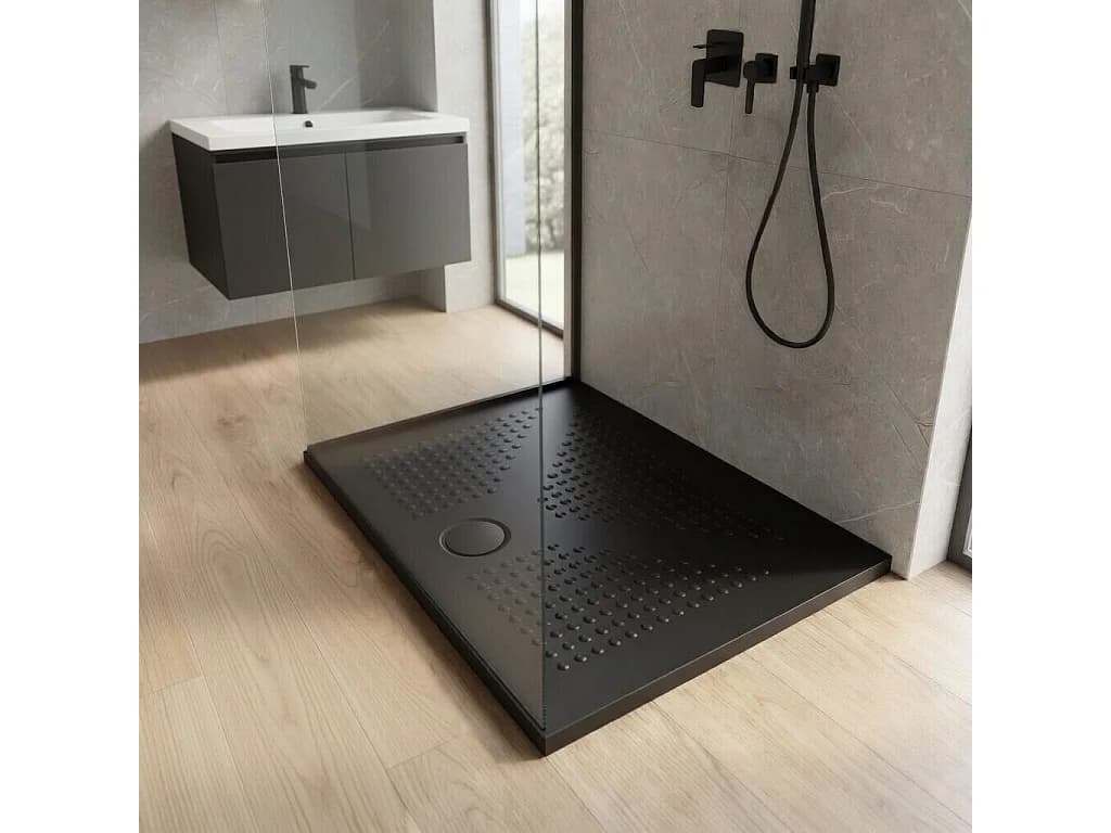 Receveur De Douche En Céramique Noir Mat Mince 3Cm 100X80 | Delfino