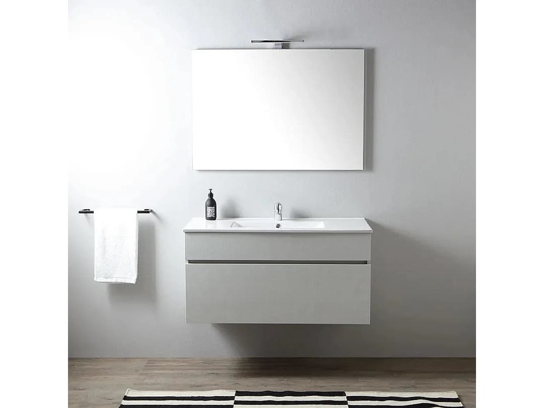Armoire De Toilette Murale 100Cm Tiroir Sous Lavabo Gris Lune | Silvia