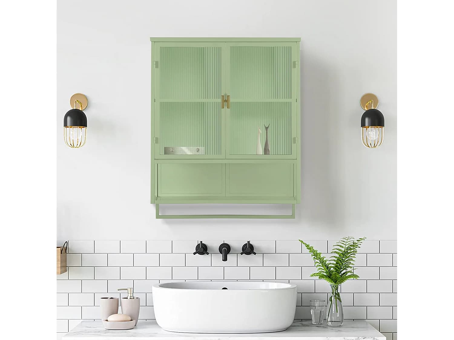 Armoire De Salle De Bain à Double Porte, pour Linge,Cuisine,Salon, avec Porte - Serviettes, Vert