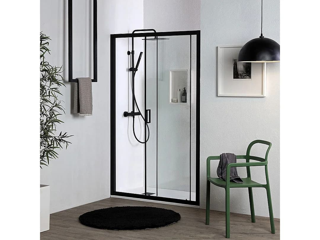Porte De Douche En Niche Coulissante Noir Mat 110 Cm | City