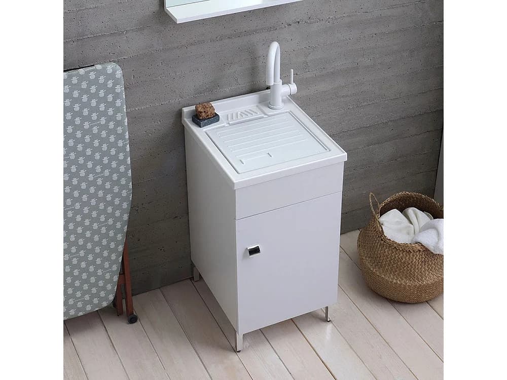 Lavoir Avec Meuble 45X50 Cm Blanc Avec Planche Incluse