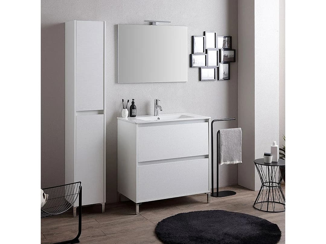Meuble De Salle De Bains À Poser 100 Cm Blanc Avec Côtés À Vue | Laguna