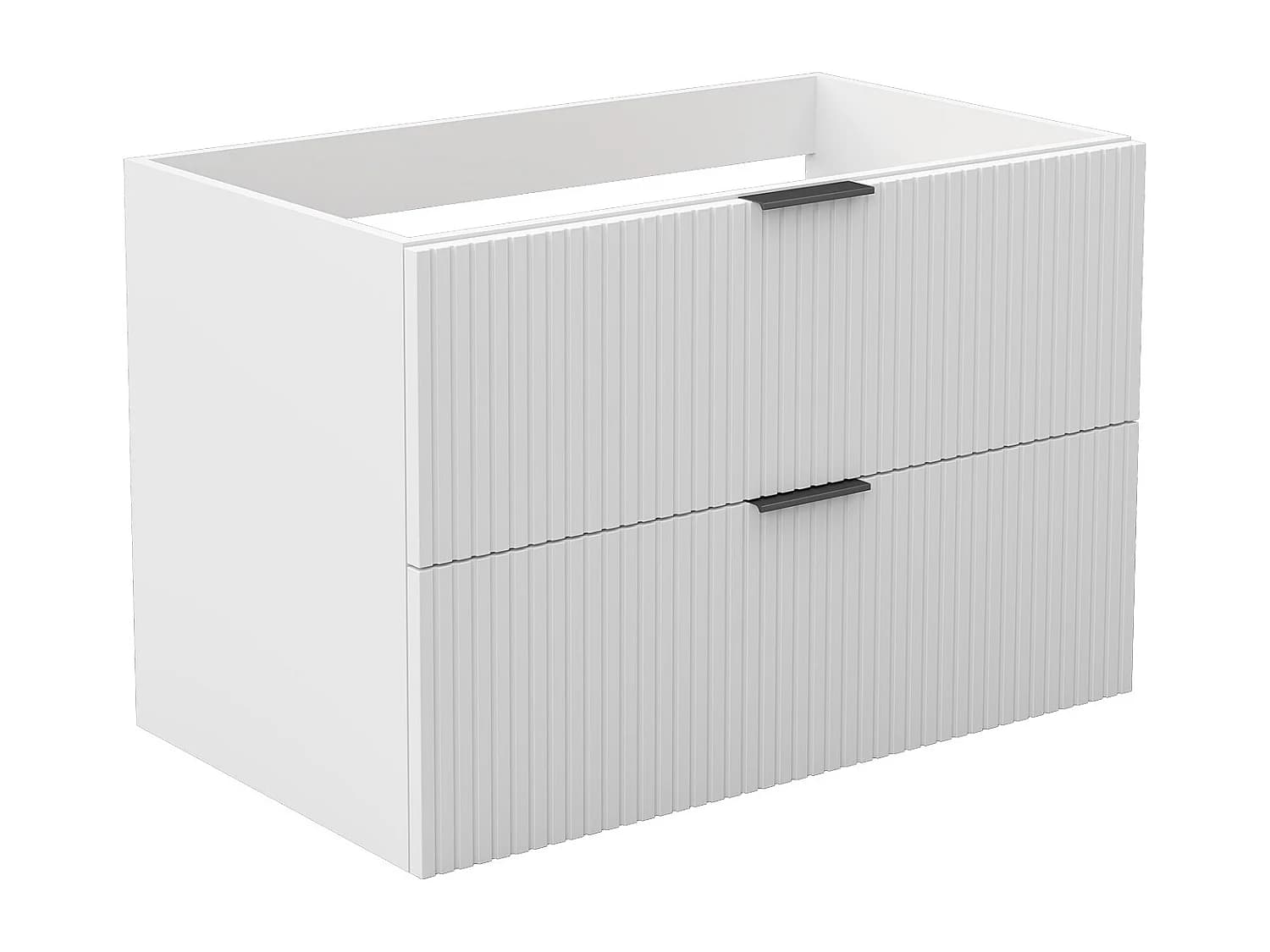 AICA Meuble de salle de bain suspendu 80 cm Blanc + 2 tiroirs, avec Poignées - sans compter vasque