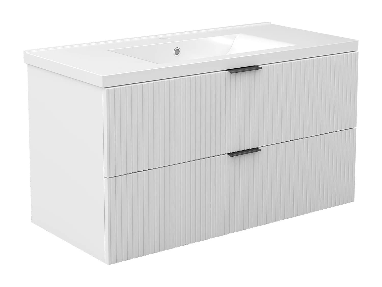 AICA Ensemble salle de bain suspendu 100 cm Blanc avec 2 tiroirs + vasque Céramique