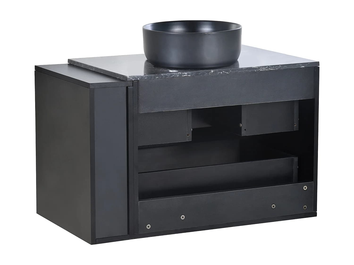 Meuble sous-vasque 80x0x0 cm, vasque ronde, tiroirs, design minimaliste, MDF, noir et gris