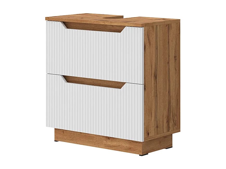 Meuble sous vasque simple chêne/blanc rayé 59.8x32x62.5 lotta