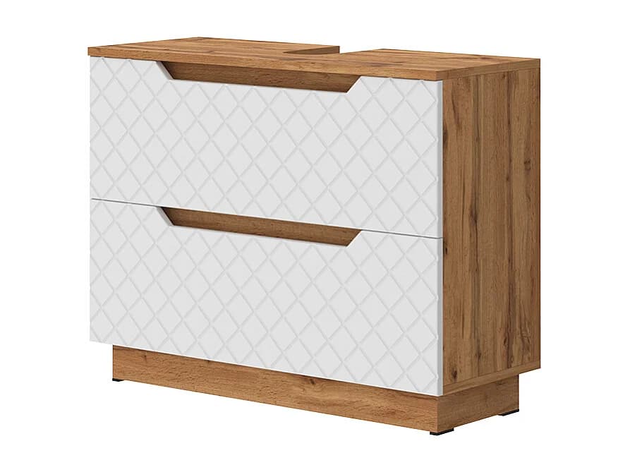 Meuble sous vasque simple chêne/blanc avec structure en carreaux 79.6x32x62.5 lotta