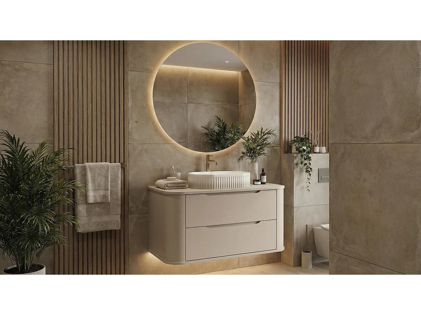 Meuble sous lavabo en cachemire avec plateau 100 cm, côtés arrondis et plateau