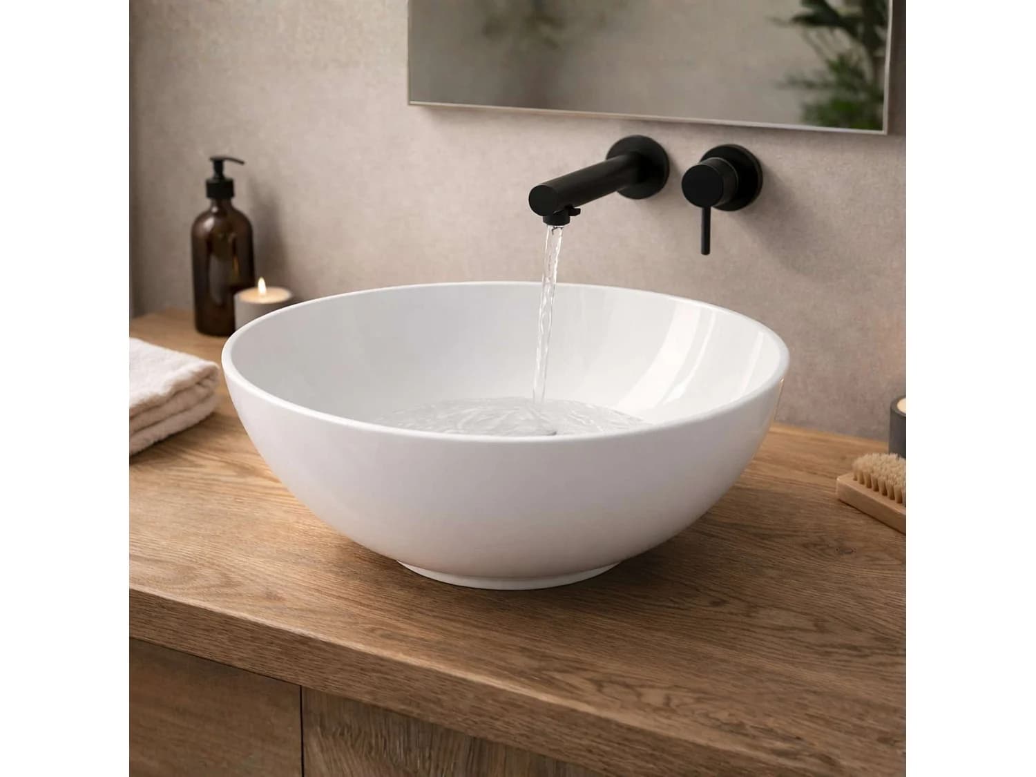 Vasque à poser ronde en céramique blanc brillant D41cm, Profondeur 14,5cm - SANIZEO ATE.