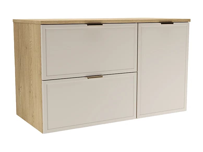 Meuble sous lavabo avec panier à linge 100 cm Façades Cadre Chêne Cremona / Cachemire Roma