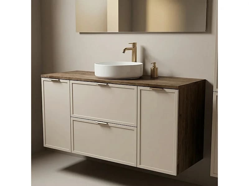 Meuble sous lavabo avec plateau 120 cm 2D2S Façades Cadre Chêne Noyer / Cachemire Roma