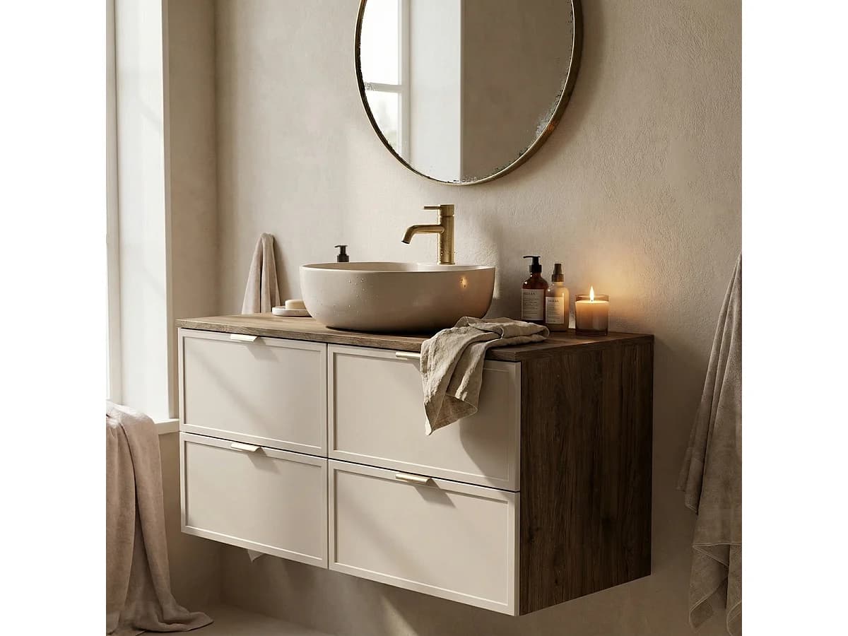 Meuble sous lavabo avec plateau 120 cm Façades Cadre Chêne Cremona / Cachemire Roma