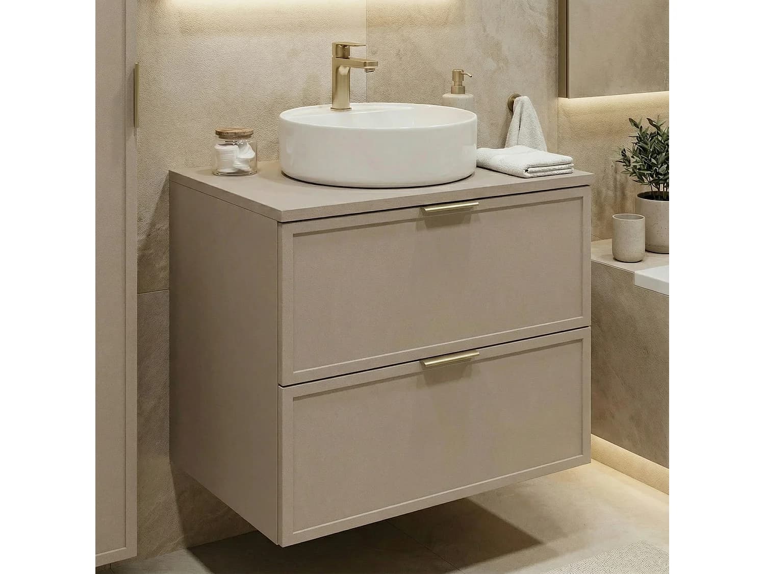 Meuble sous lavabo en cachemire avec plateau 80 cm Façades Cadre Roma