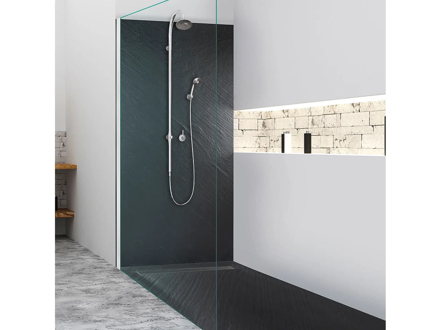Receveur de douche pierre naturelle graphite noir 90x90 cm