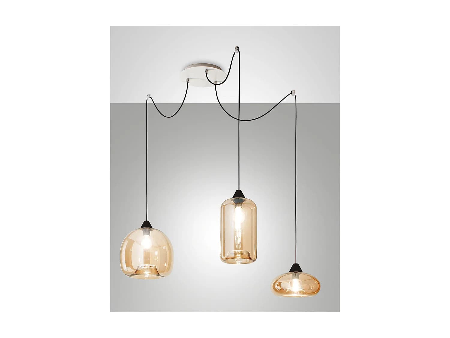 Lustre suspendu Fiona LED en métal et verre soufflé ambré 3496-47-125 Fabas Luce