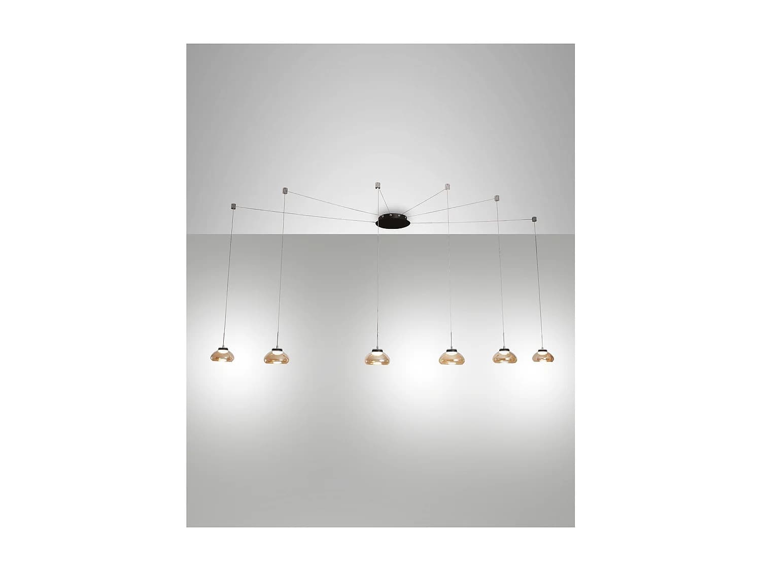 Lustre suspendu Arabella LED en métal et verre soufflé ambre 3547-46-125 Fabas Luce