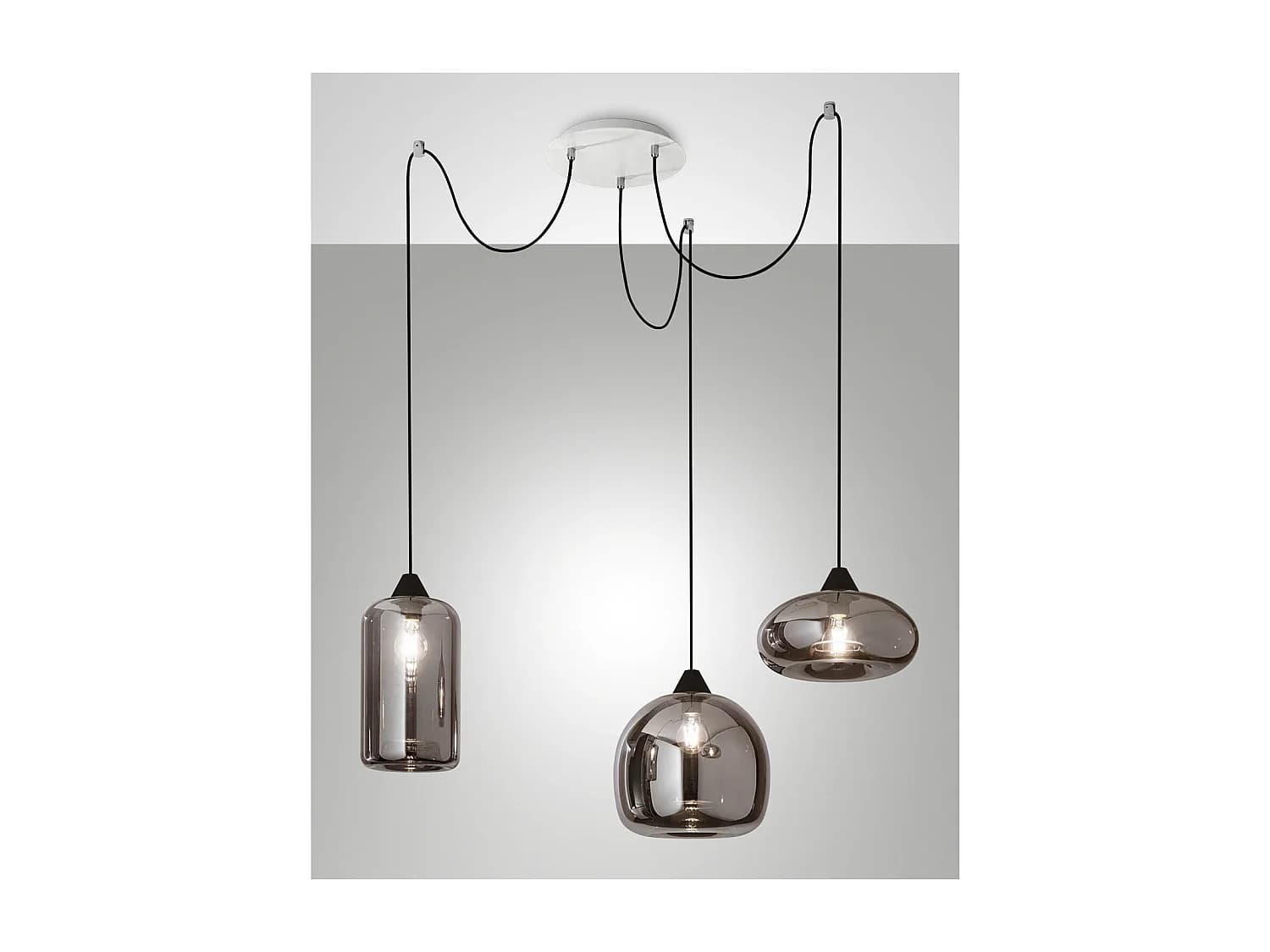 Lustre suspension Fiona LED en métal et verre soufflé fumé 3496-47-126 Fabas Luce