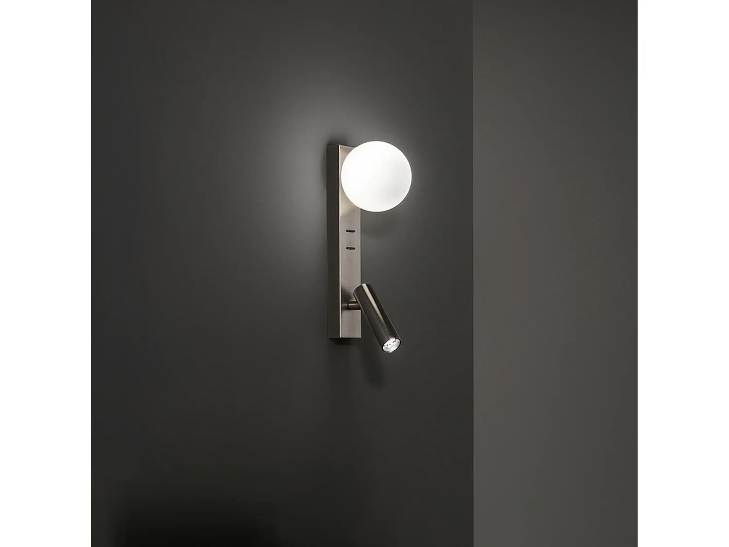 Fog - Applique De Chevet Avec Usb Et Usb-C, Led 3W+G9, Sphère Blanche, 3000K, Corps Orientable, Diffuseur En Verre - Perenz - Gris