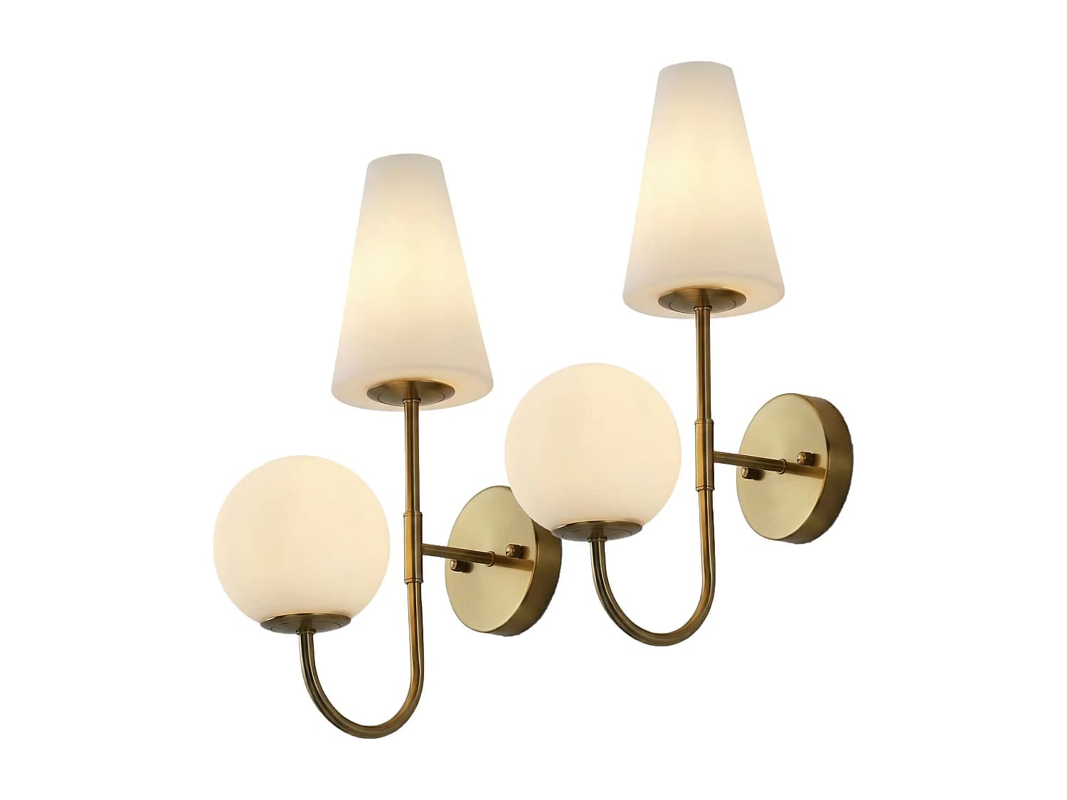 Applique murale d'intérieur 2 lots, lampe murale dorée avec abat-jour en verre dépoli, couloir, ampoules E14x2 incluses
