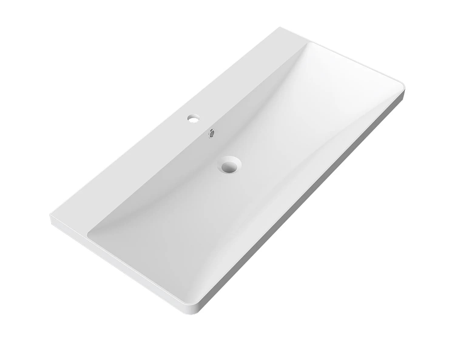 Lavabo encastré en résine effet pierre sans robinet, Dimensions : 101 cm (L) x 17 cm (H) x 47 cm (P), Blanc