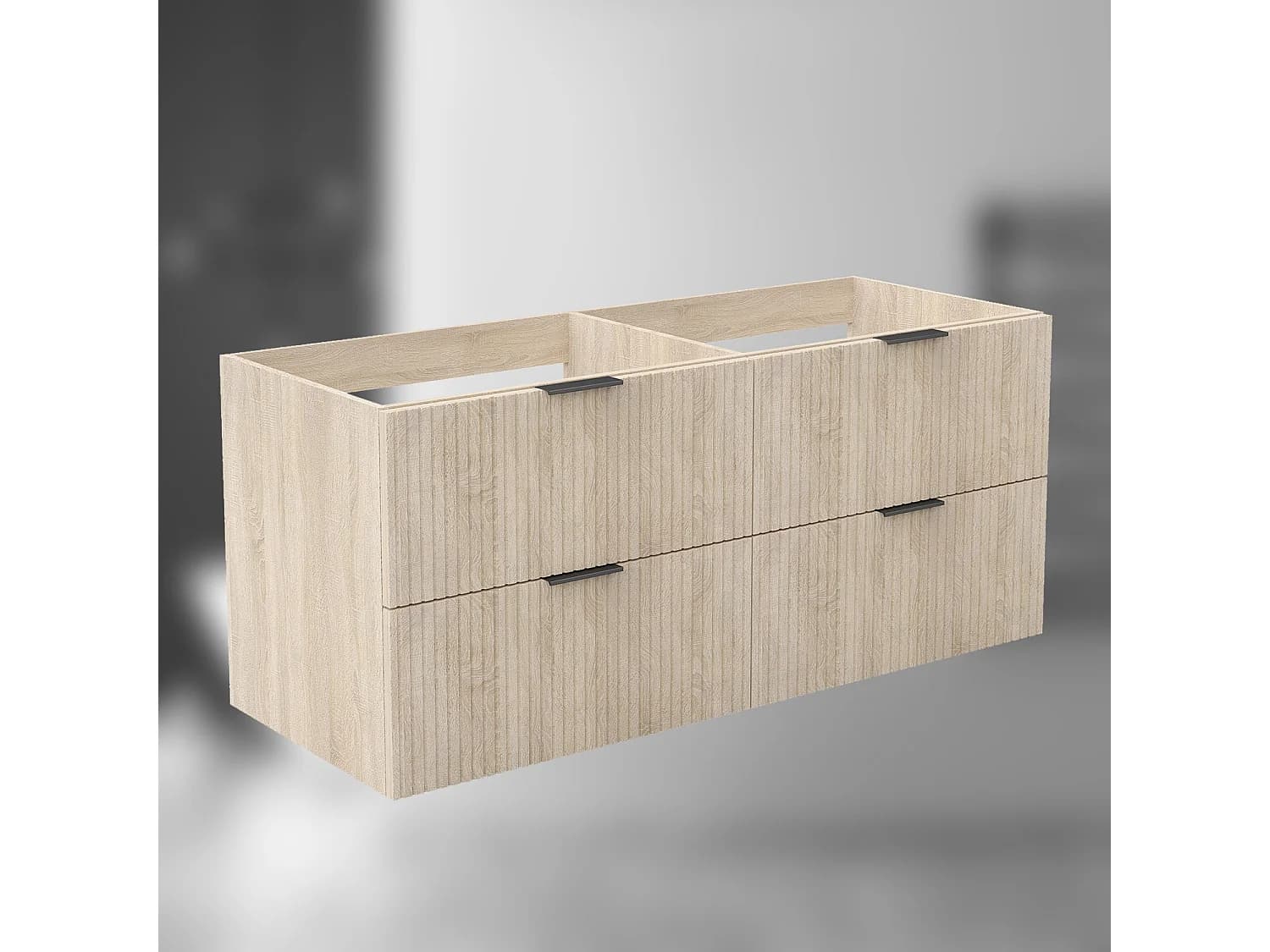 AICA SARL. Meuble de salle de bain suspendu 120 cm Chêne + 4 tiroirs, avec Poignées - sans compter vasque
