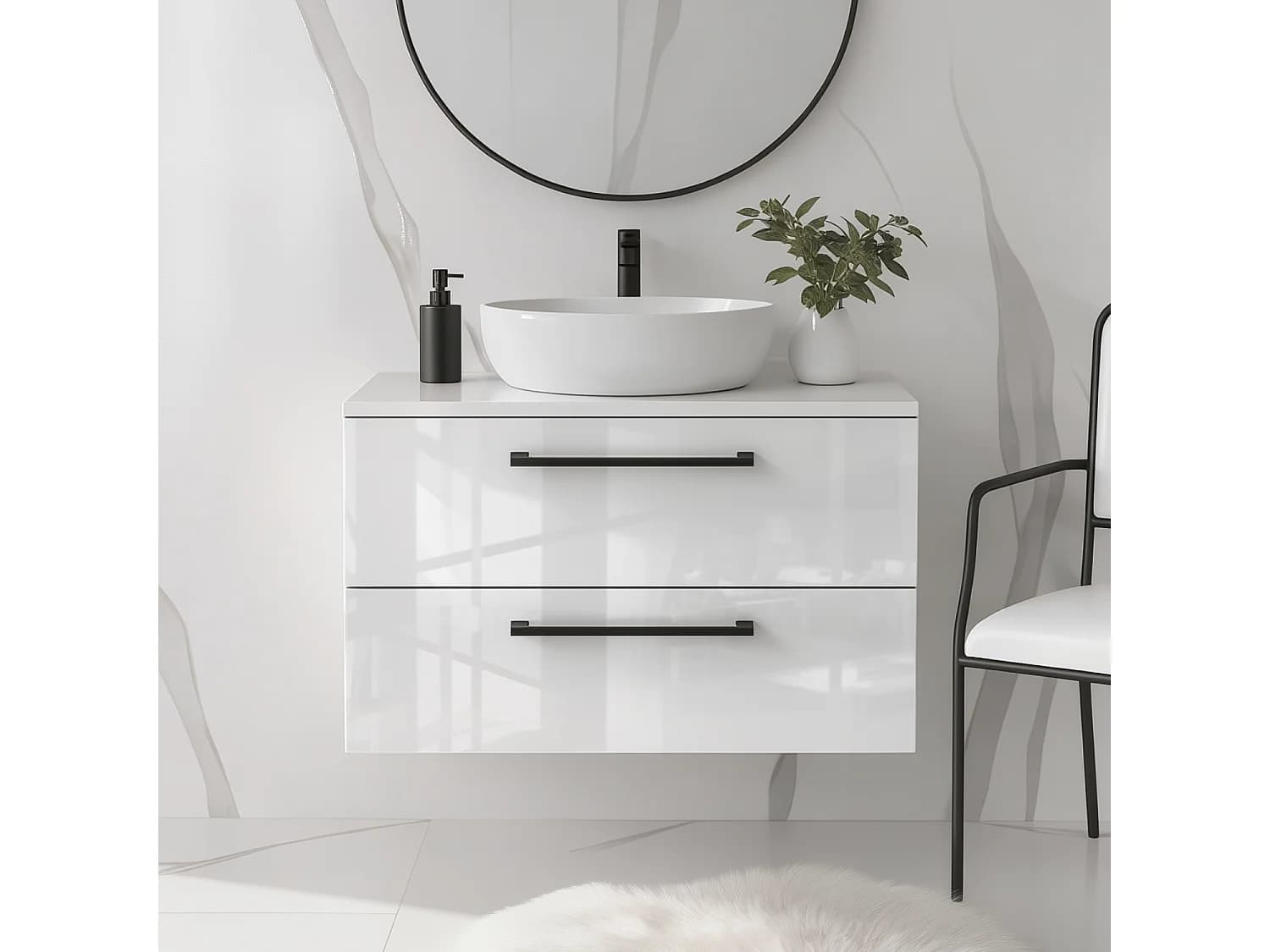 Meuble de salle de bain suspendu 60 cm - blanc brillant - 2 tiroirs - ONE