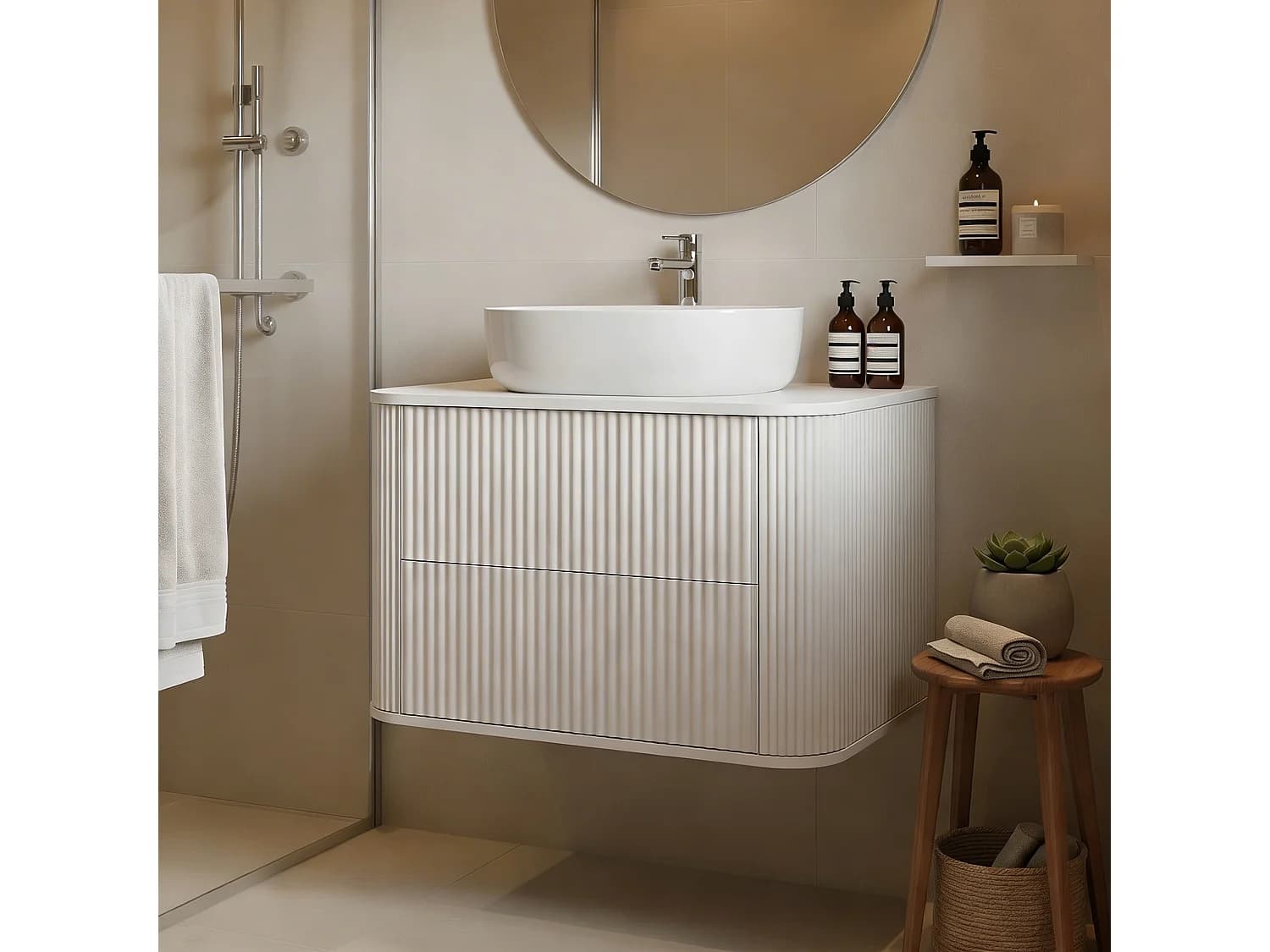 Meuble de salle de bain avec plan de travail - cachemire - rainuré - 80 cm - PERA
