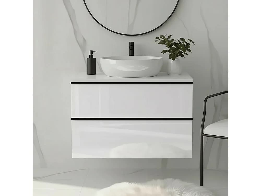Meuble salle de bain suspendu ONE 60 cm - 2 tiroirs - blanc brillant - ONE