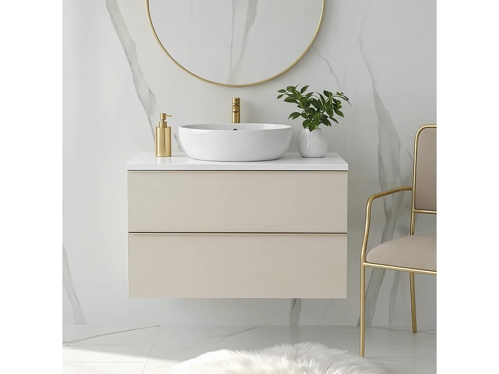 Meuble de salle de bain suspendu 60 cm - 2 tiroirs - blanc brillant - cachemire - ONE