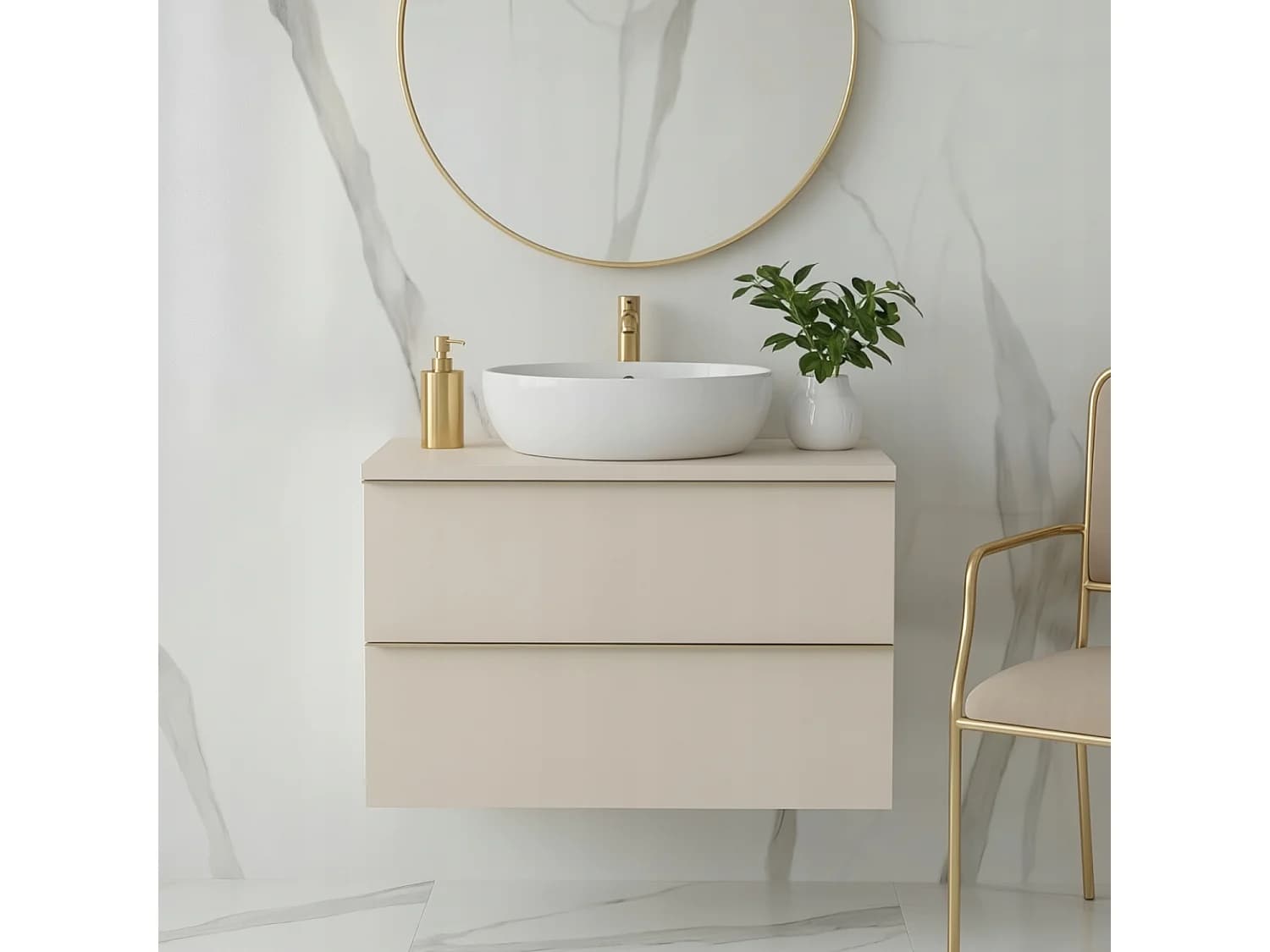 Meuble de salle de bain suspendu ONE 60 cm - 2 tiroirs - cachemire - ONE
