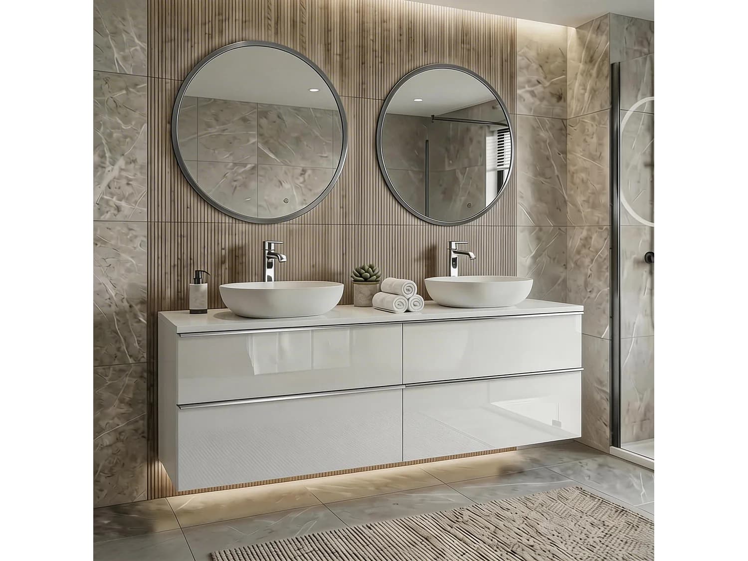 Meuble de salle de bain suspendu ONE 120 cm - 4 tiroirs - blanc brillant - ONE