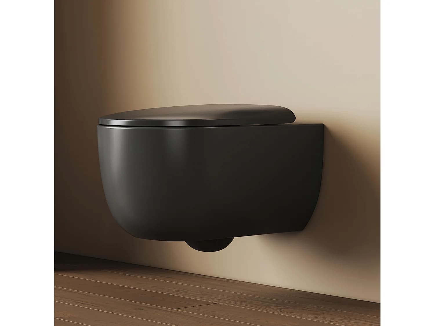 EMKE Toilettes Suspendue 555x365x355 mm Noir Mat, Design Sans Bord, Abattant à Fermeture Douce et Démontage Facile