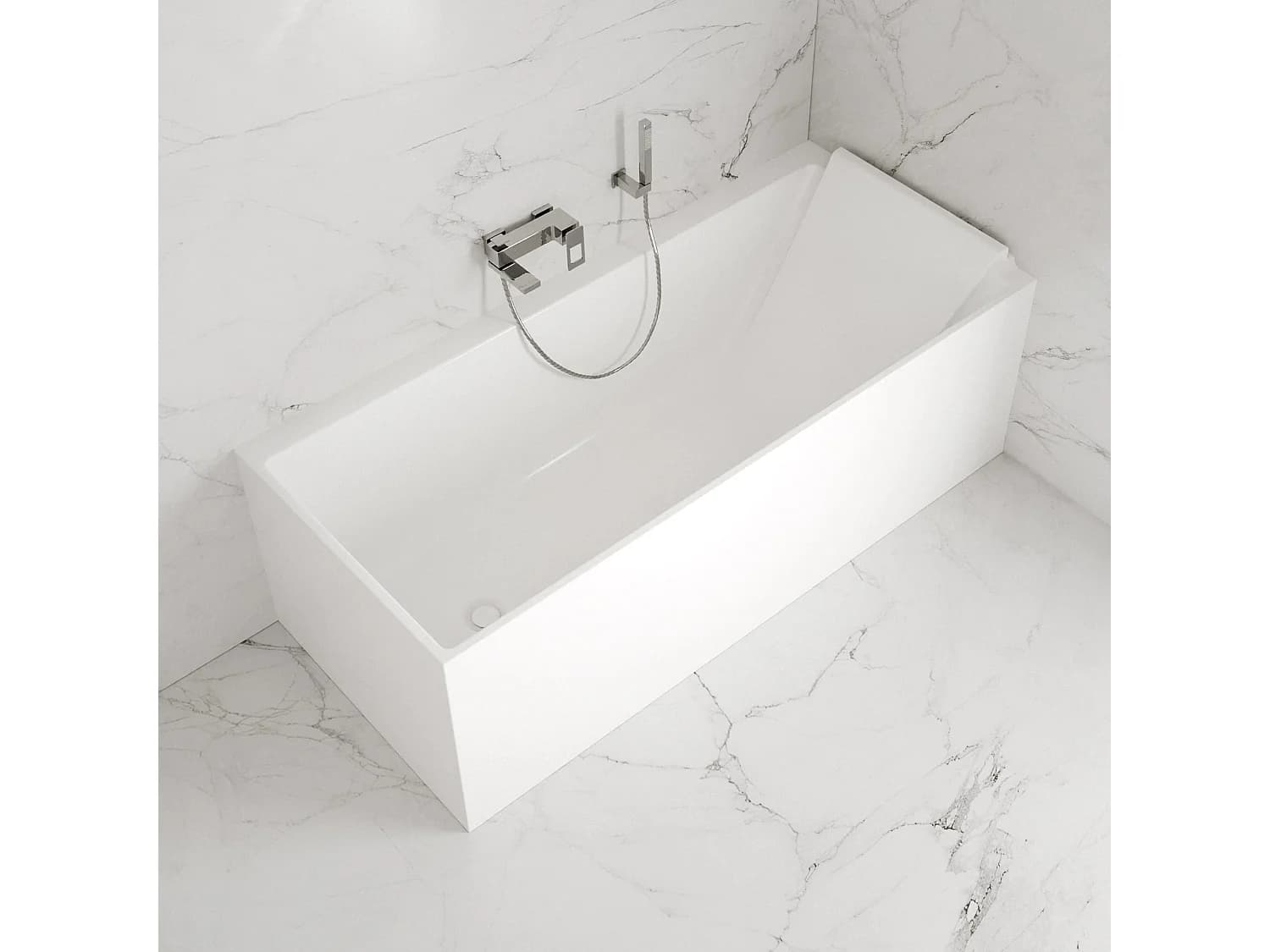 Baignoire Semi-îlot Murale D'angle Quantum 170 Droite Blanche 170 X75 X58 Cm, By Spalina