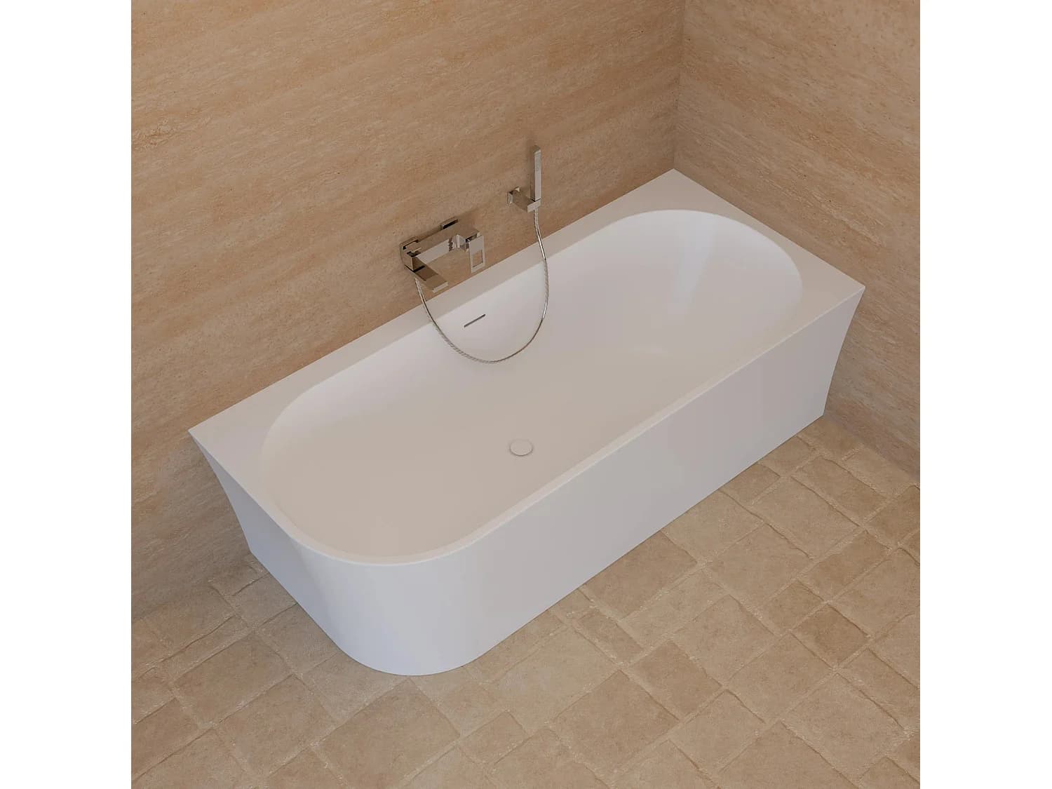 Baignoire Semi-îlot Murale D'angle Cosmic 180 Droite Blanche 180 X80 X58 Cm, By Spalina