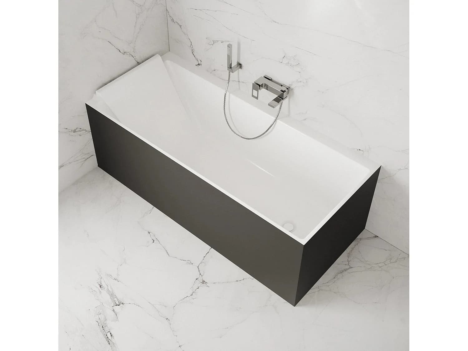 Baignoire Semi-îlot Murale D'angle Quantum 170 Gauche Noire 170 X75 X58 Cm, By Spalina