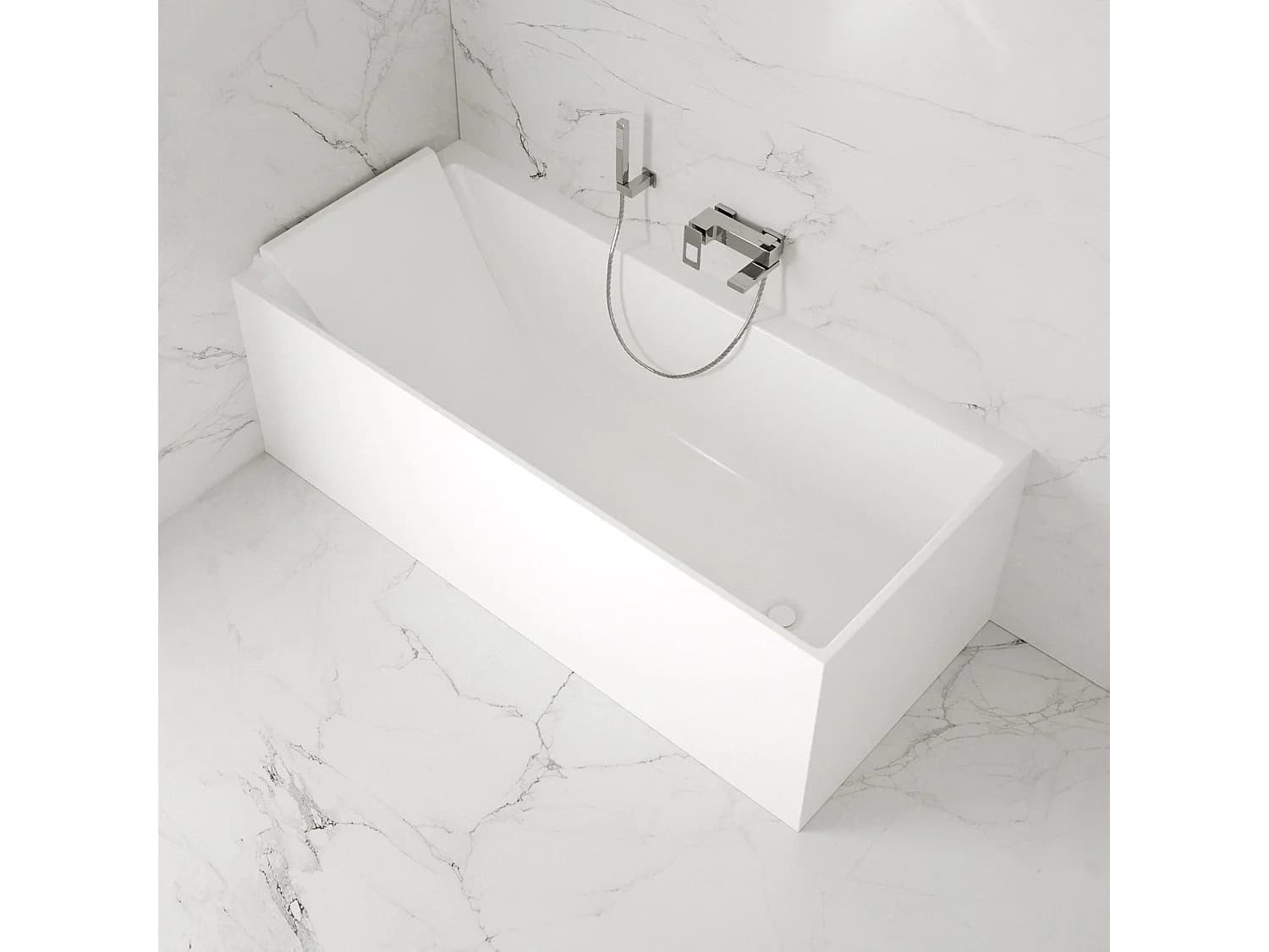Baignoire Semi-îlot Murale D'angle Quantum 170 Gauche Blanche 170 X75 X58 Cm, By Spalina