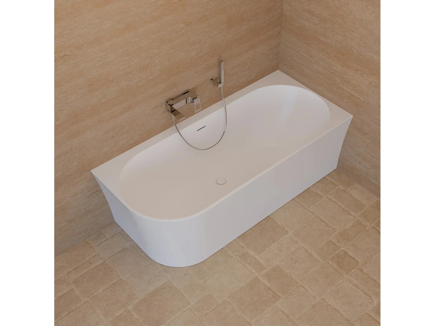 Baignoire Semi-îlot Murale D'angle Cosmic 170 Droite Blanche 170 X76 X58 Cm, By Spalina