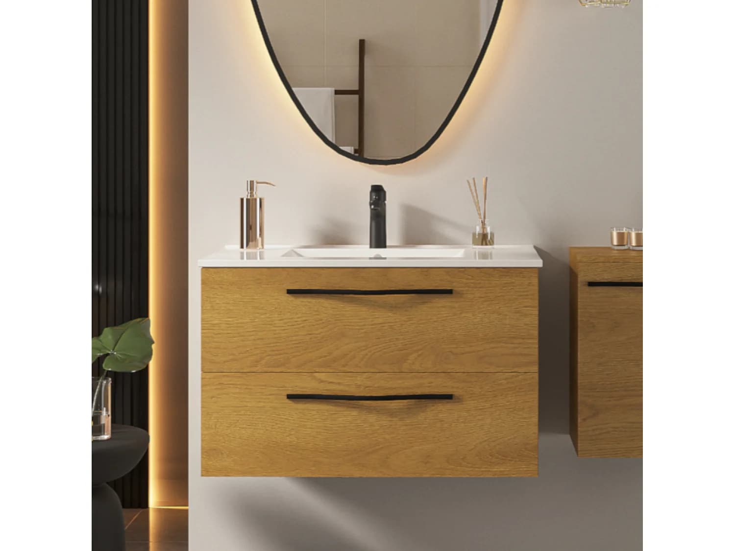 Meuble sous lavabo PILAR avec 2 grands tiroirs Chêne caramel 80x50x46 cm meuble de salle de bain