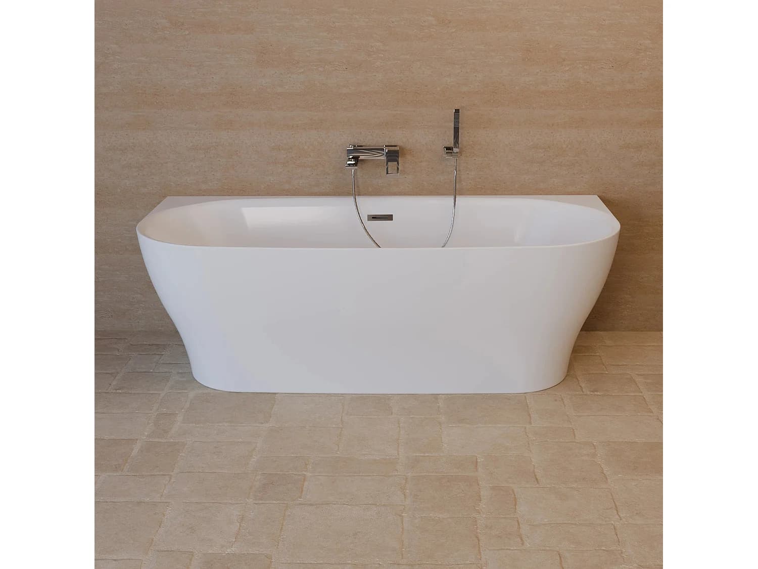 Baignoire Semi-îlot Murale Velvet 180 Blanche 180 X75 X58 Cm, By Spalina