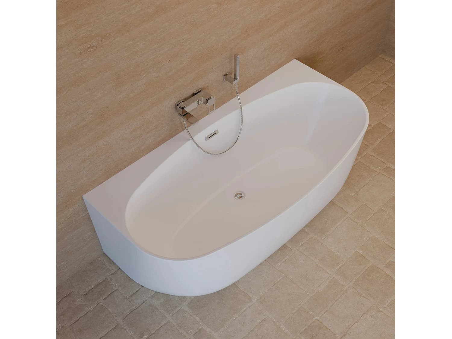 Baignoire Semi-îlot Murale Magic 180 Blanche 180 X88 X58 Cm, By Spalina
