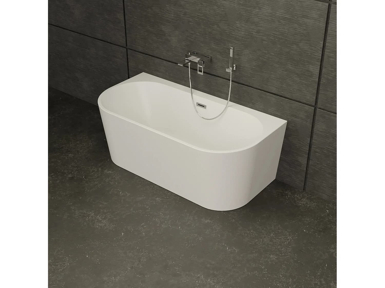 Baignoire Semi-îlot Murale Naos 160 Blanche 160 X75 X58 Cm, By Spalina
